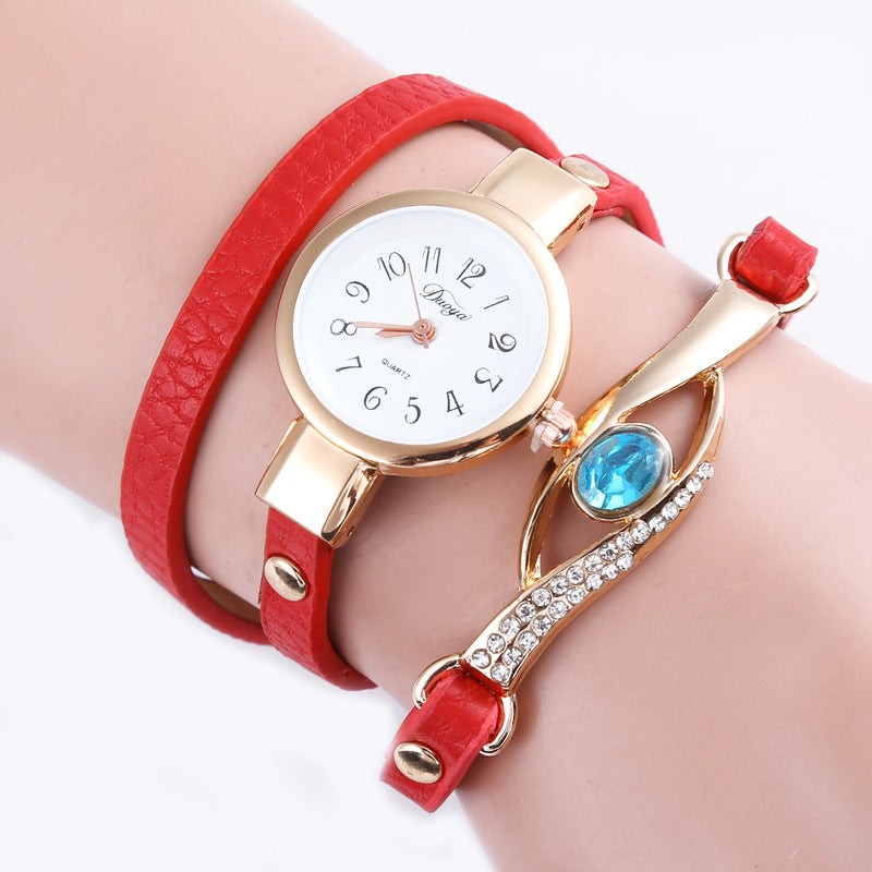 Reloj de cuarzo con pulsera larga de cristal azul