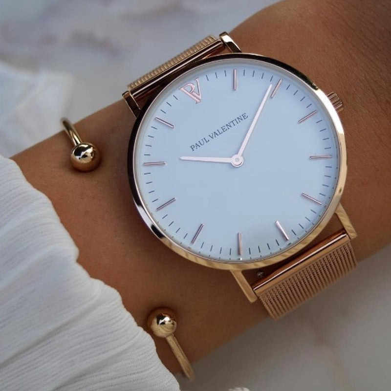 Rose gold quartz watch