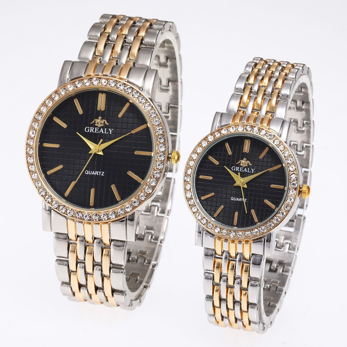 Reloj de cuarzo casual sencillo para hombre y mujer con correa de acero y diamantes