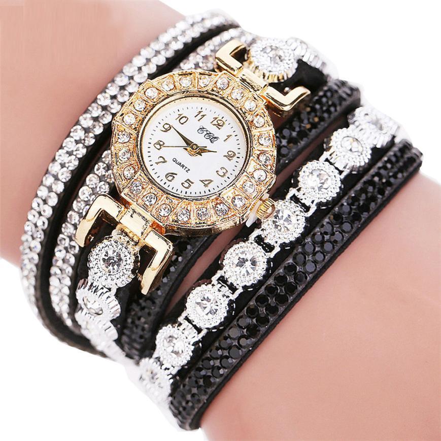 Reloj masculino de cuarzo para mujer, reloj de pulsera de piel sintética con diamantes de imitación para mujer