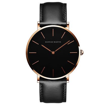 Movement men and women waterproof business casual black belt watch wish ultra-thin quartz watch