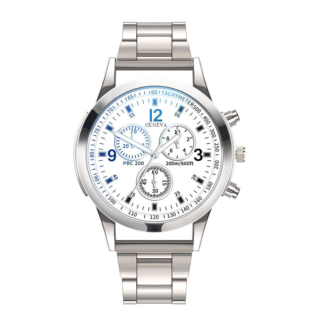 Reloj con correa de acero y cristal azul