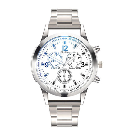Reloj con correa de acero y cristal azul