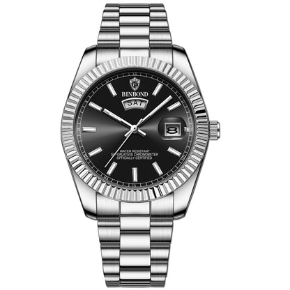 Reloj luminoso con calendario doble y correa de acero para hombre, resistente al agua y con doble calendario
