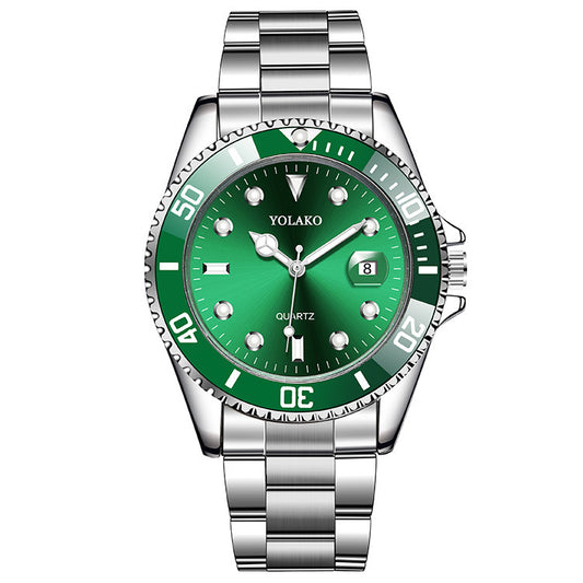 YOLAKO Relojes para hombre Nuevo reloj de negocios de lujo para hombre Calendario Esfera verde Reloj de moda para hombre reloj hombre zegarek meski