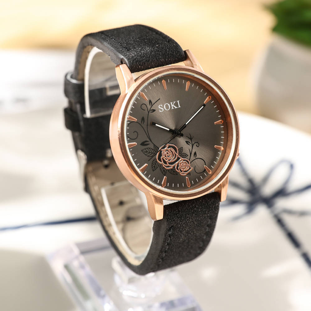 Simple temperament elegant fashion flower trend Korean student belt big dial watch