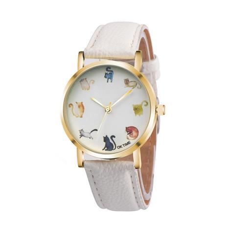 Reloj de pulsera con diseño de gato y zorro para mujer, de piel sintética, con esfera redonda, a la moda, para estudiantes 