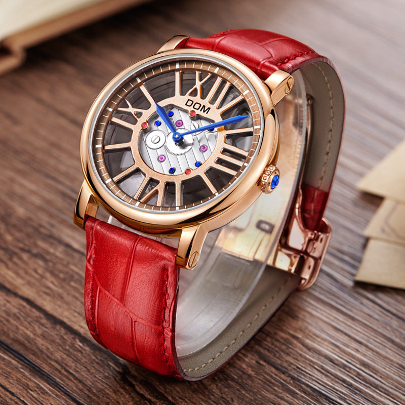 Genuine leather hollow quartz watch