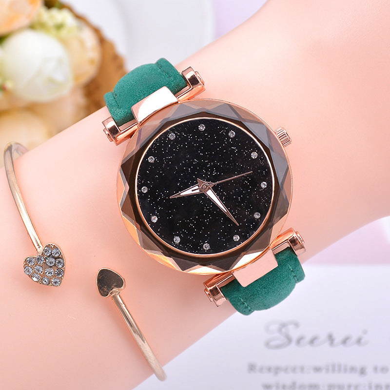 Reloj de cielo estrellado para mujer, reloj luminoso de cuarzo con cinturón