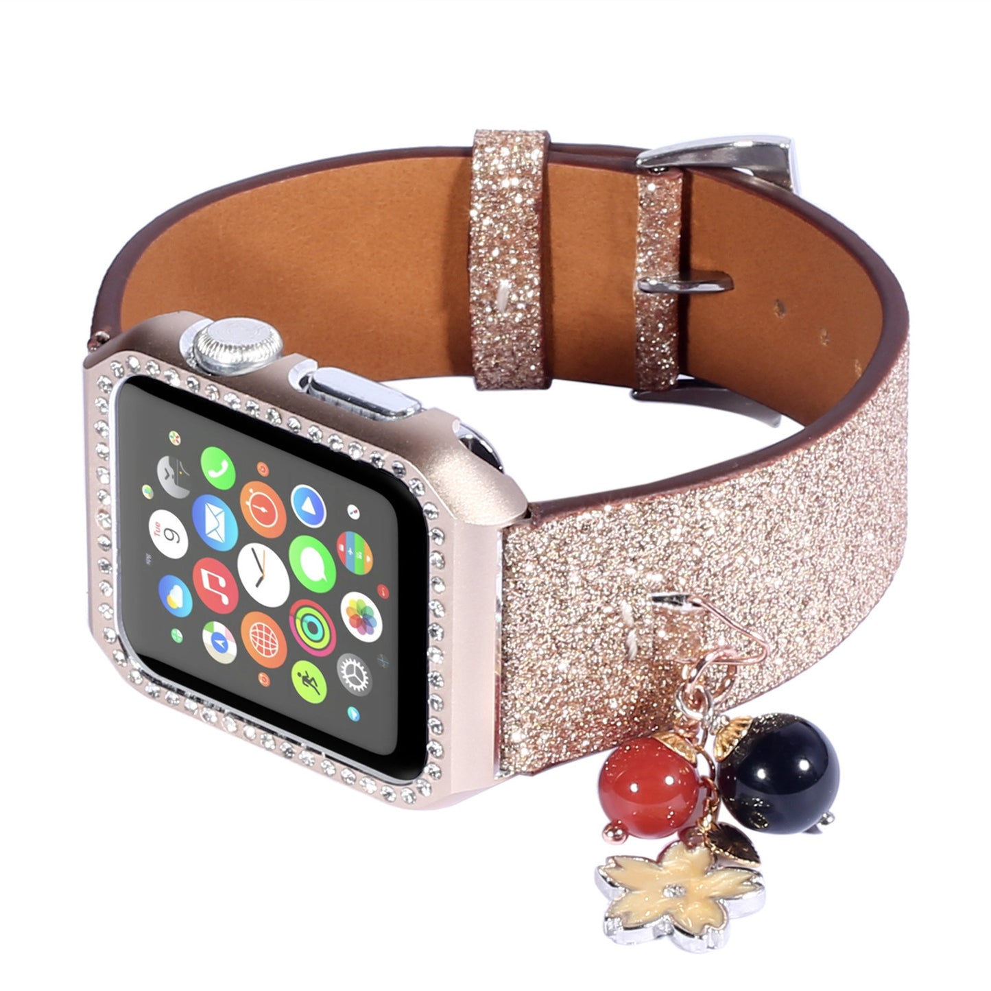 Smart Watch Glitter Sequin Star Ball Charm Leather Strap