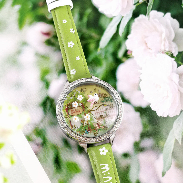 Reloj de cerámica blanda, bonito reloj impermeable de dibujos animados Mori Girl luminoso