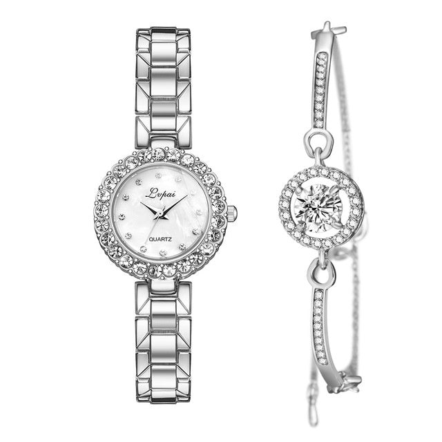 Relojes-Conjunto Brazalete Reloj Pulsera Reloj de Pulsera Cuarzo Mujer Moda Señoras Marca Lujo