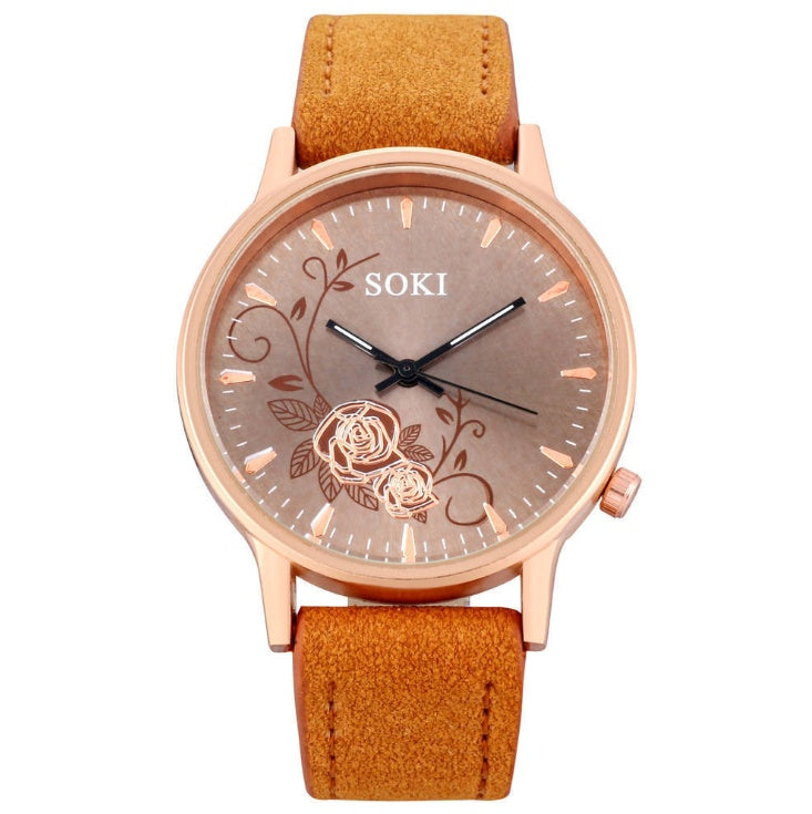 Simple temperament elegant fashion flower trend Korean student belt big dial watch