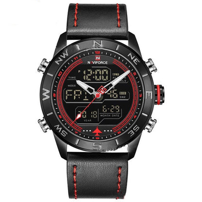 NAVIFORCE 9144 Reloj deportivo de moda dorado para hombre, reloj analógico digital LED para hombre, reloj de cuarzo de cuero militar del ejército, reloj masculino