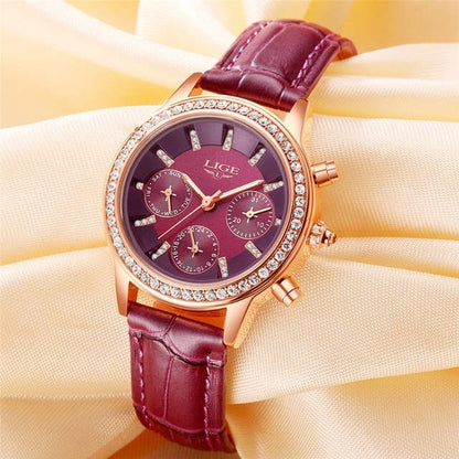 Reloj de mujer impermeable multifuncional con diamantes de imitación