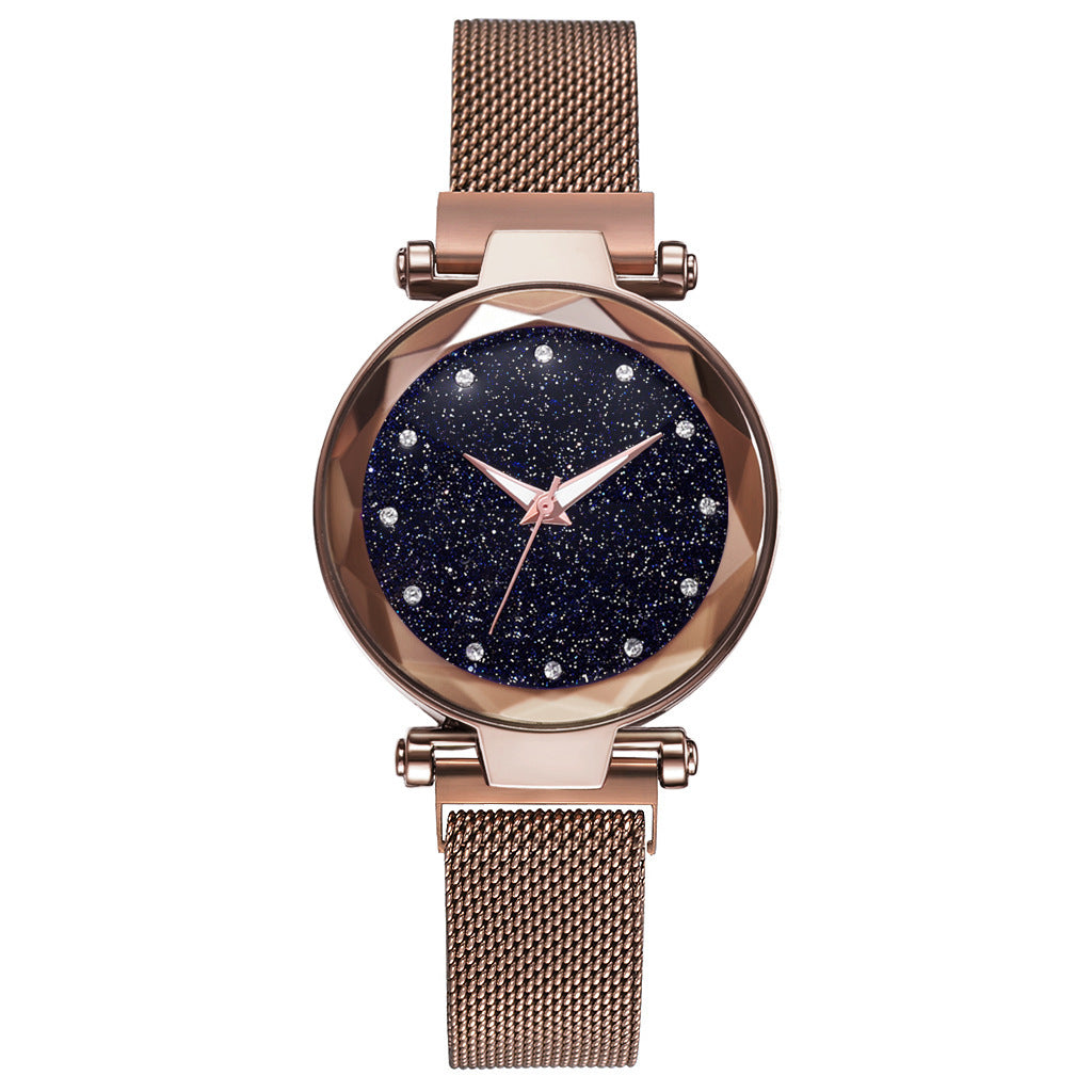 Conjunto de relojes de lujo para mujer, pulsera y hebilla magnética elegante a la moda, conjunto de reloj con cielo estrellado para mujer