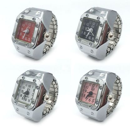 Mini Fashion Alloy Silver Shell Finger Watch Size Number Men And Women Couple Ring Watch