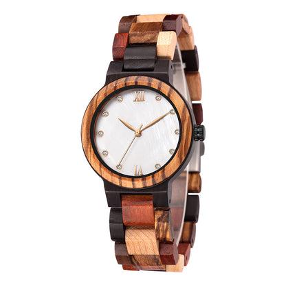 Simple Pearl Shell Color Wood Ladies Watch