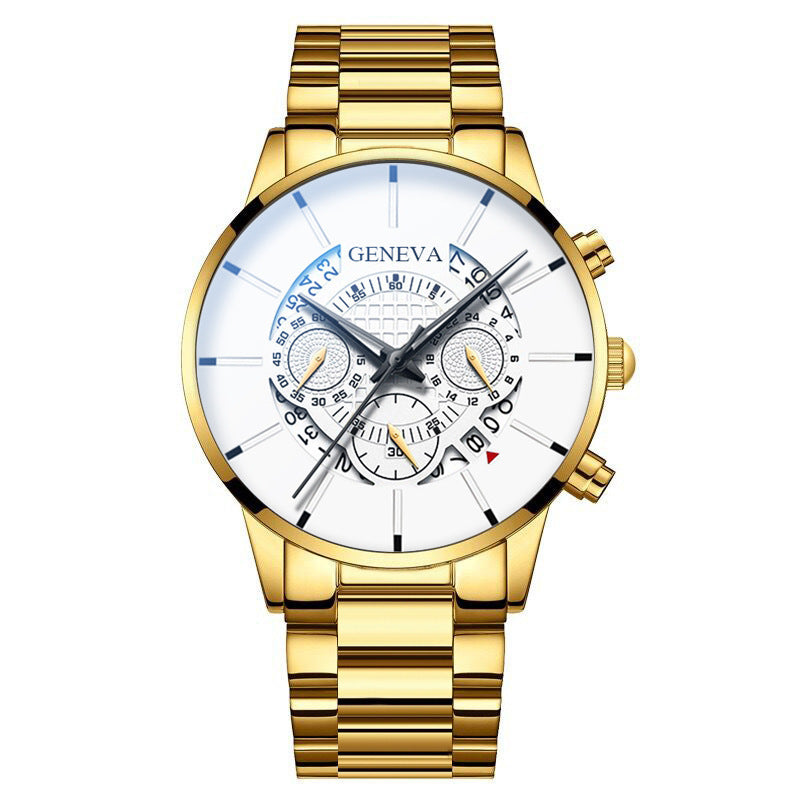 Men's Quartz Watch With Non-Mechanical Alloy Steel Band Calendar