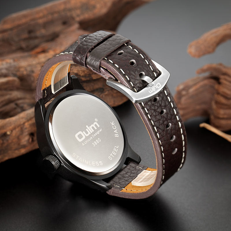 Relojes de cuero con brújula decorativa, reloj masculino de gran tamaño