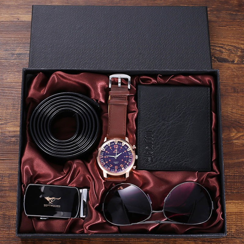 Fashion Creative Personality Watch Glasses Belt Wallet Set Gift Box