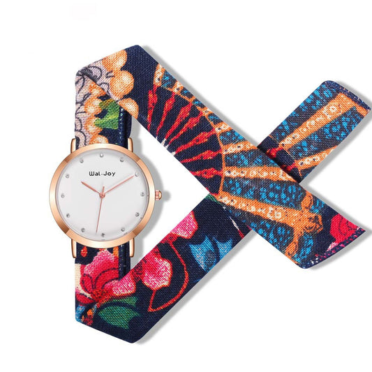 Reloj creativo con correa de tela estampada resistente al agua