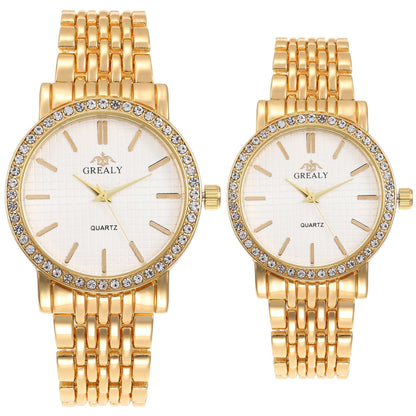 Reloj de cuarzo casual sencillo para hombre y mujer con correa de acero y diamantes