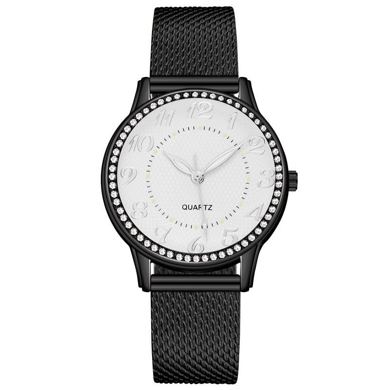 Reloj luminoso de diamantes para mujer, correa de malla de negocios de moda