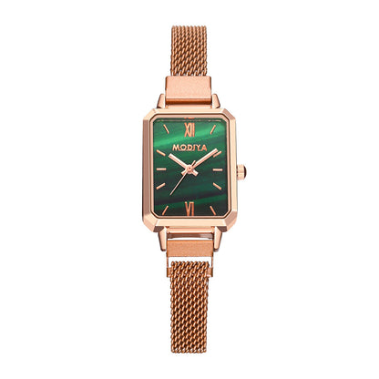 Reloj cuadrado pequeño de color verde pavo real estilo Mori