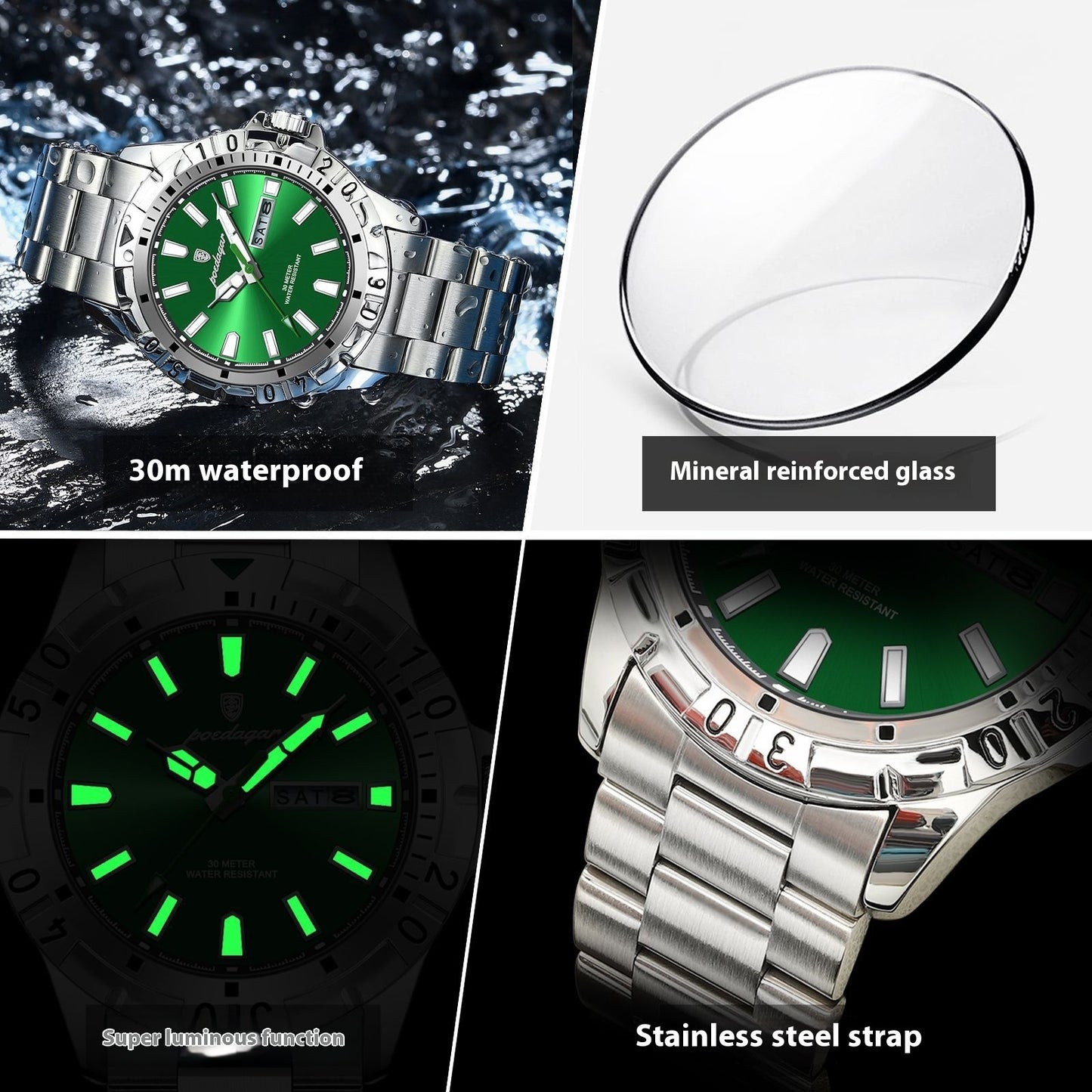 Reloj luminoso súper fuerte y de moda para hombres, resistente al agua