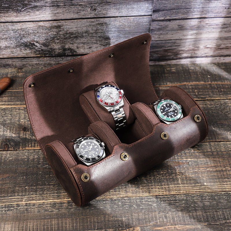 Retro Crazy Horse Leather Watch Storage Box Three Pack