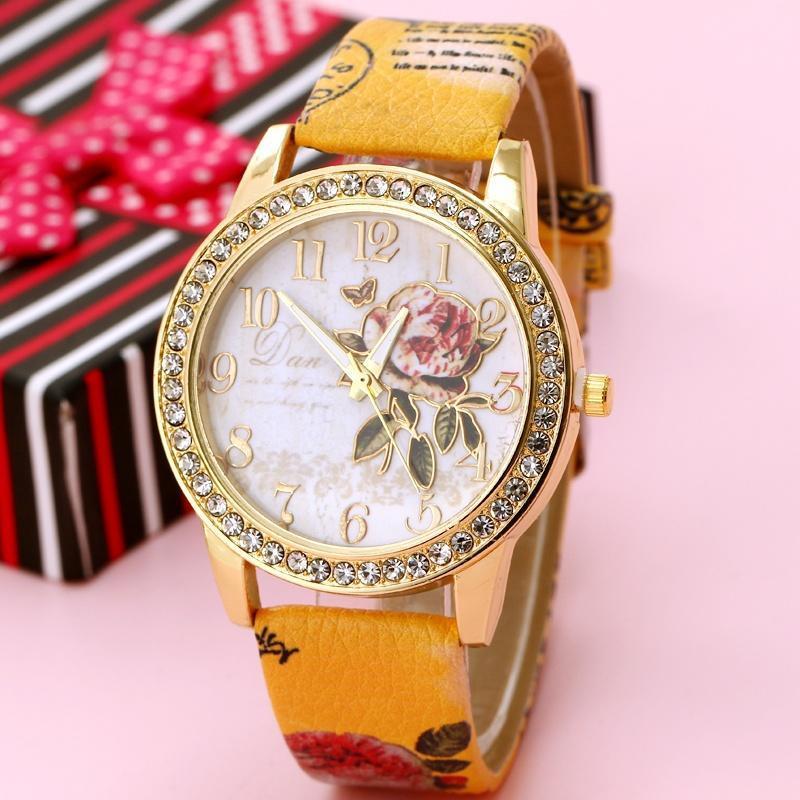 Reloj de cuarzo para mujer con estampado de flores de estilo chino