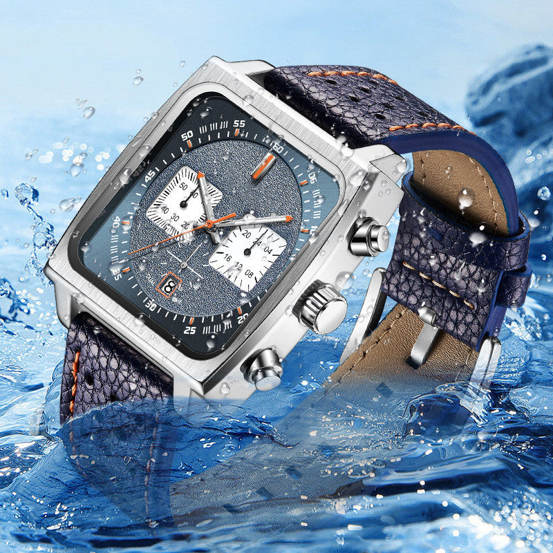 Men's Waterproof With Calendar Three Eyes Six Hands Quartz Watch