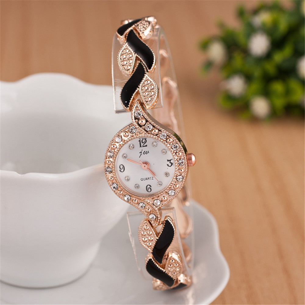 Reloj de pulsera de cuarzo con pulsera de hojas