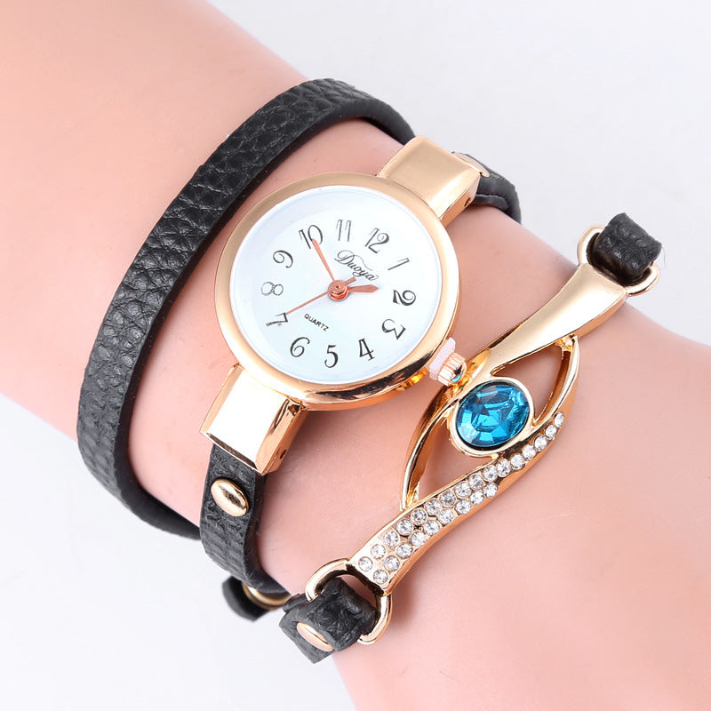 Reloj de cuarzo con pulsera larga de cristal azul
