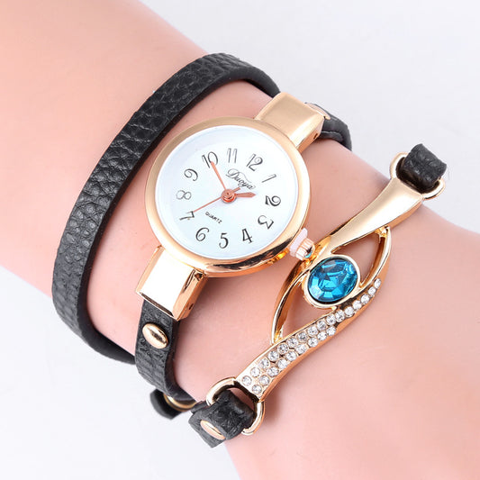 Reloj de cuarzo con pulsera larga de cristal azul