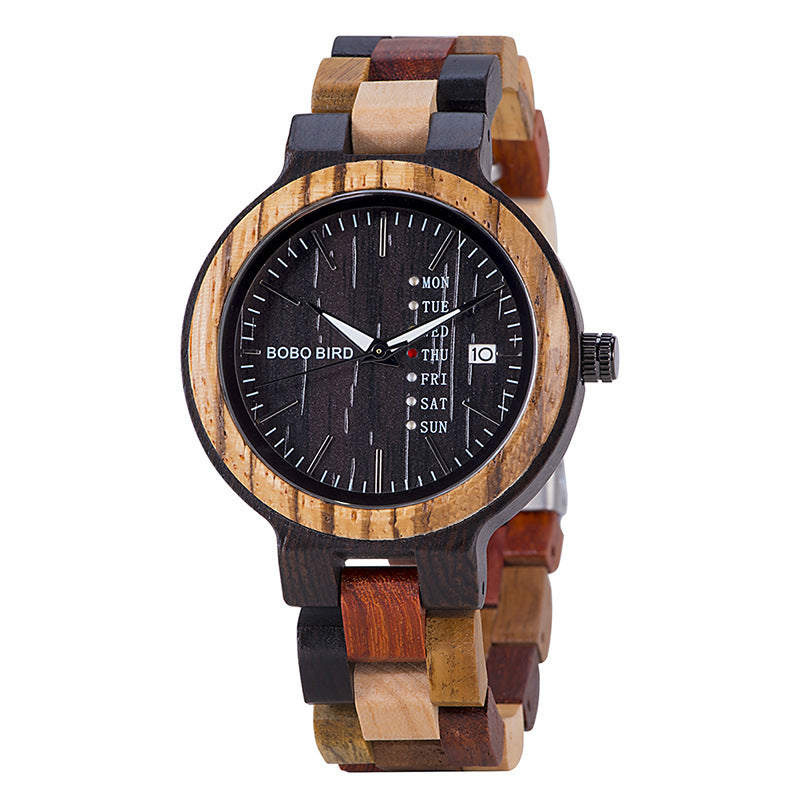 Reloj de cuarzo de madera de pareja de estudiantes retro de arte