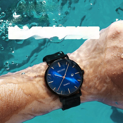 Reloj de cuarzo ultrafino resistente al agua y con luz azul para hombre