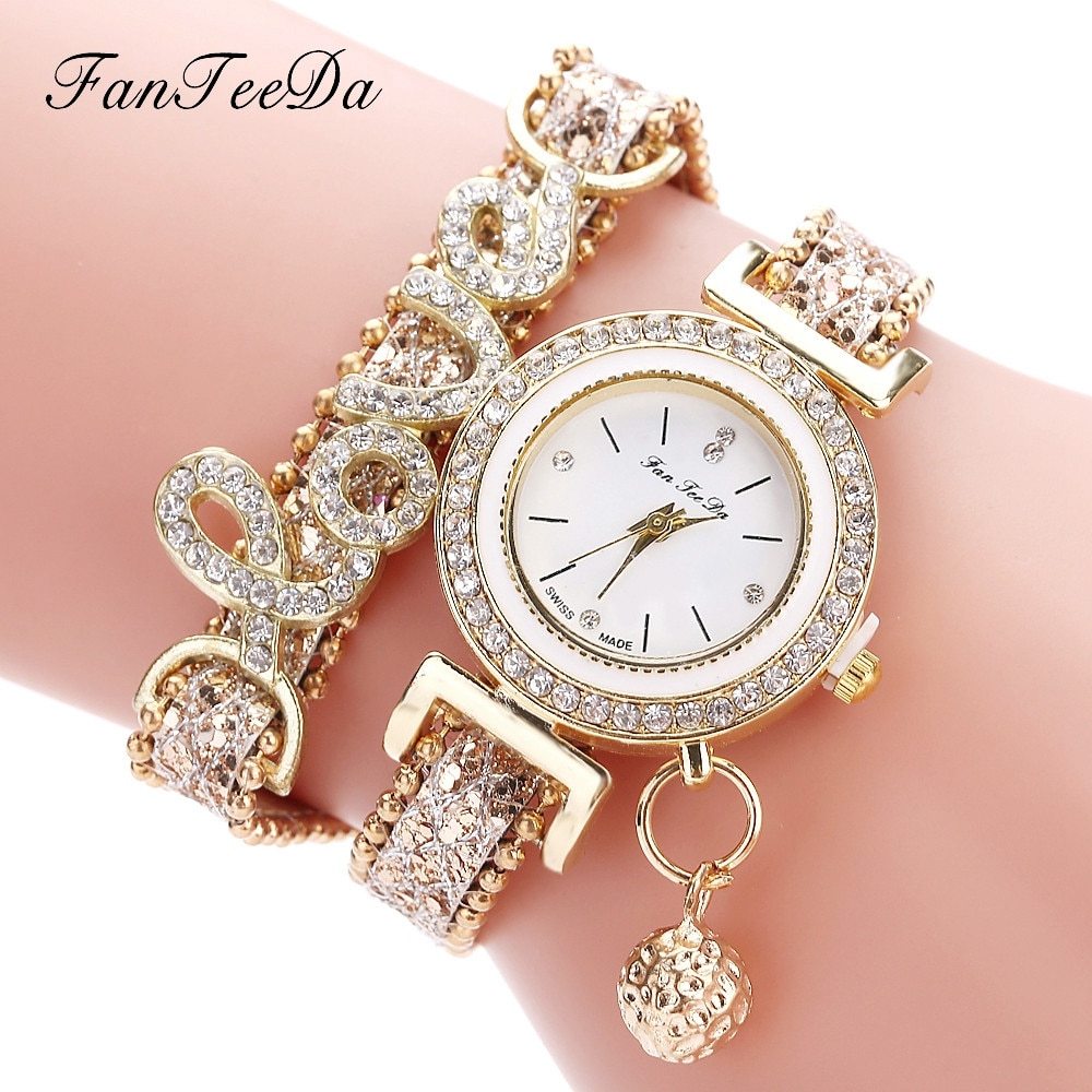 Relojes de pulsera para mujer de la marca FanTeeDa, reloj de diamantes de imitación para mujer, reloj de pulsera de moda para mujer, reloj femenino, regalo