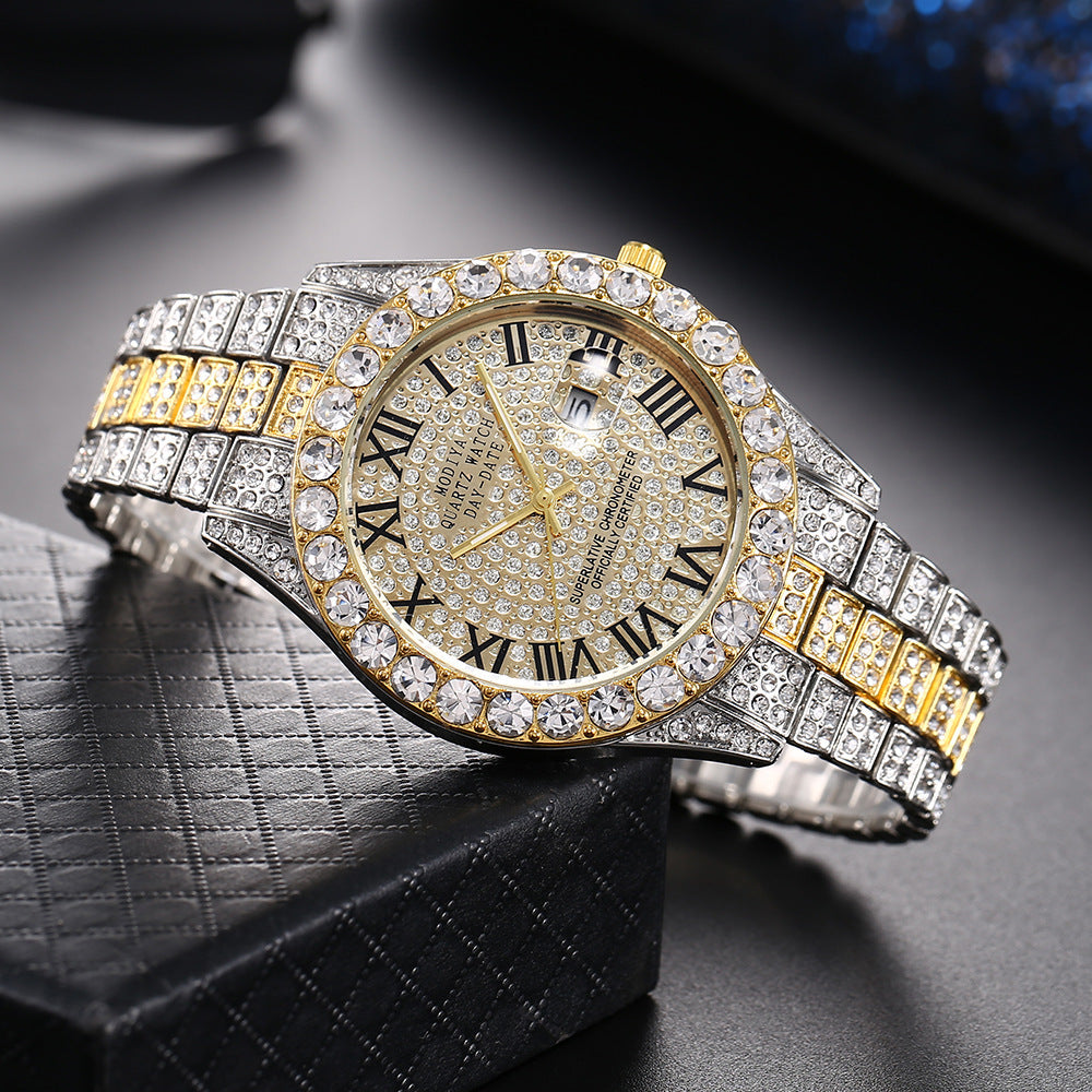 Full Diamond Surface Roman Scale Steel Watch