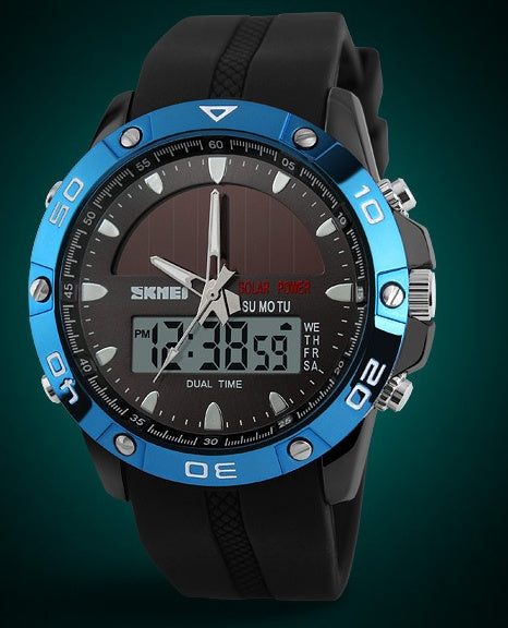 Nuevo reloj solar de tendencia para hombre, reloj electrónico con pantalla dual, reloj con personalidad resistente al agua para deportes al aire libre para estudiantes 