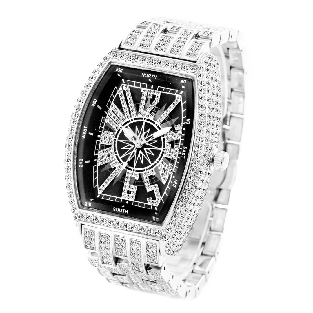 Reloj para hombre con esfera grande y diamantes en forma de cubo