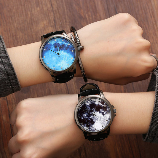 Relojes de pulsera de cuarzo minimalistas de moda para mujer, diseño con patrón de luna y cielo estrellado, relojes casuales únicos para mujer, relojes exquisitos para mujer