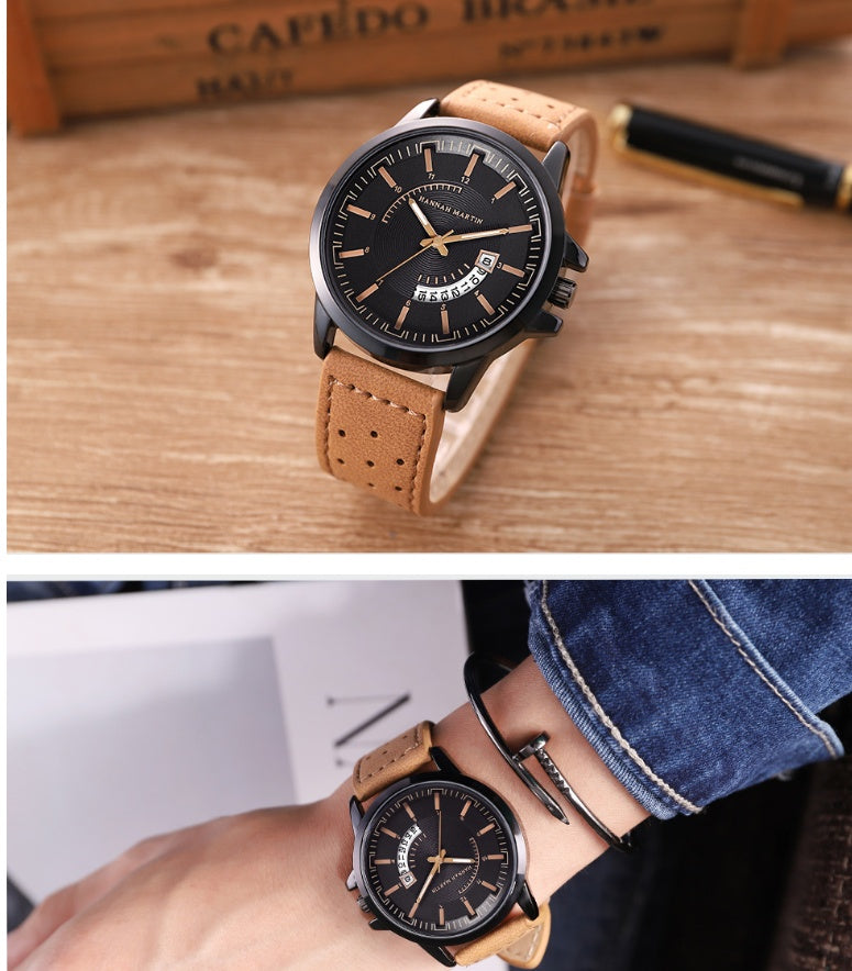 Creative calendar new men's sports and leisure belt watch summer breathable small hole belt quartz watch