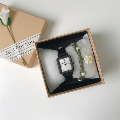 Reloj retro cuadrado verde blanco bosque pequeño y exquisito para mujer