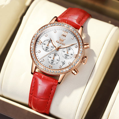 Women's Quartz Watch With Diamond Inlaid Multi-function Timing