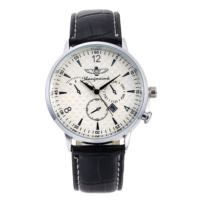 Reloj de cuarzo con correa y calendario sencillo para hombre