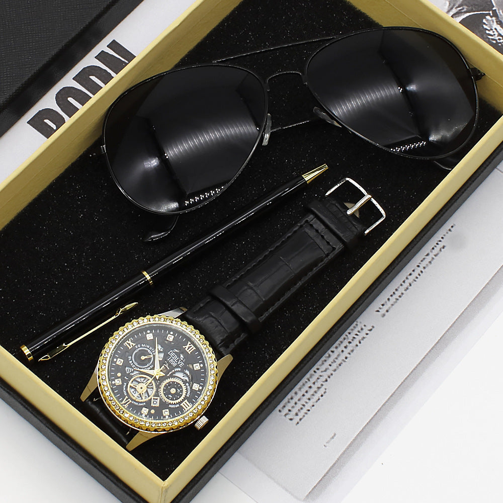 Reloj de cuarzo para hombre, gafas de sol de negocios, gafas de sol, bolígrafo, juego de regalo