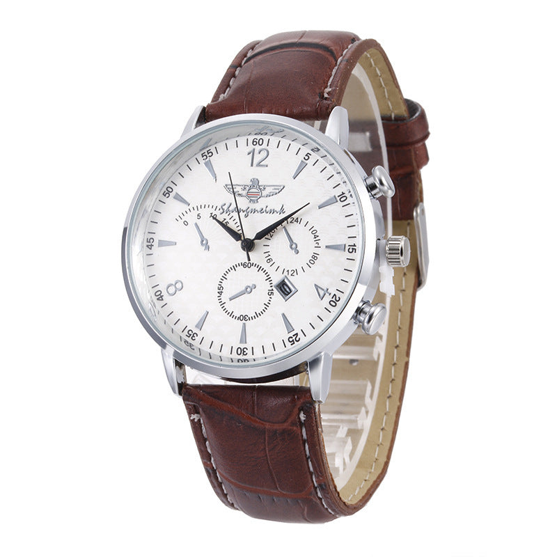 Reloj de cuarzo con correa y calendario sencillo para hombre