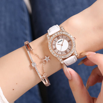 Reloj de cuarzo sencillo y a la moda con esfera romana y diamantes incrustados para mujer, caja de regalo